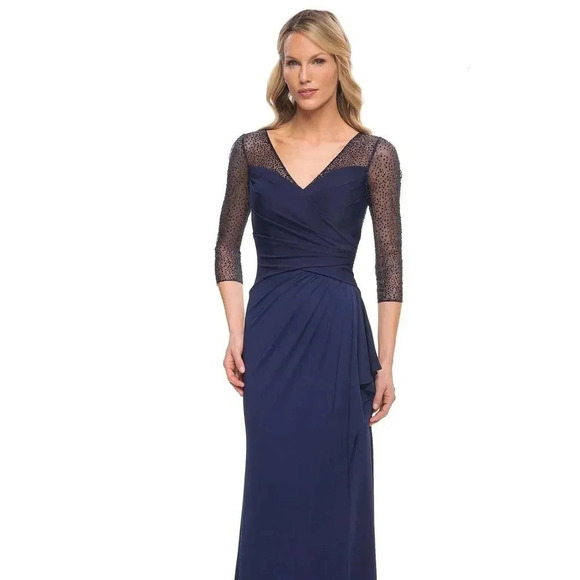 LA FEMME 30028 Navy Maxi Gown Size 2 - Picture 3 of 9